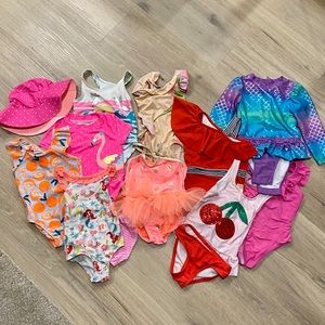 3T Girls Swimsuit Bundle - 10 Swimsuits and 1 Hat